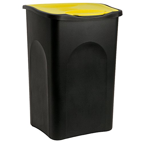 Pattumiera da 50 litri, con coperchio, cestino per rifiuti, nero e giallo