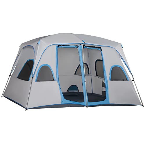 Outsunny Tenda da Campeggio 4-8 Persone con 2 Stanze e Finestre a Rete, Tenda a Casetta Anti UV e Impermeabile, Grigia