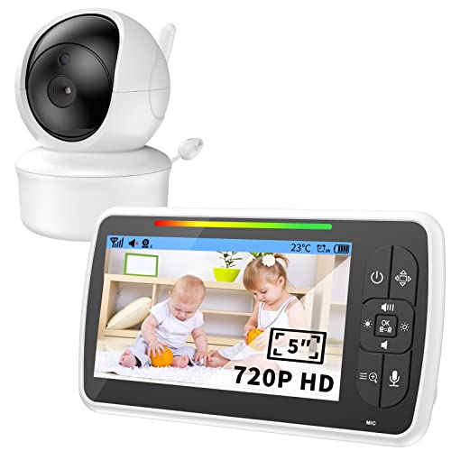 GAOEEIN Baby Monitor Video e Audio 5.0' LCD Telecamera Bambini con Monitor Video 3000mAh Modalità VOX/ECO Visione Notturna/Ninna Nanna/Conversazione Bidirezionale/Allarme Temperatura