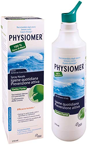 PHYSIOMER Spray Nasale Getto Forte - Siero di mare isotonico spray per sintomi cronici e post chirurgia - Per Adulti e Bambini - 210 ml