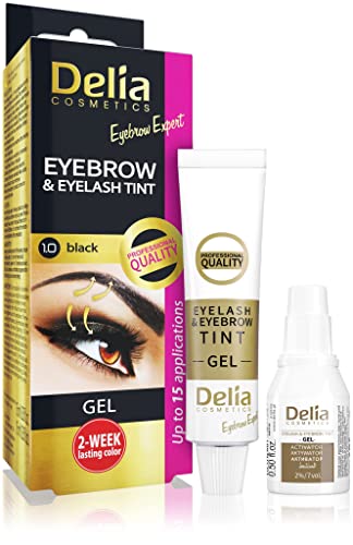 Delia Cosmetics - Tinta per sopracciglia e ciglia - NERO - Formula innovativa, Easy 15 applicazioni, Kit di trattamento completo