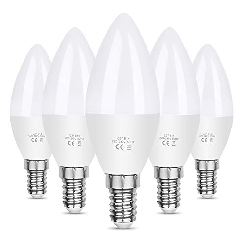 Vicloon Lampadine LED Candela, 5Pcs E14 LED C37 Lampadine a Candela, 5.5W Equivalenti a 40W, 6500K Bianco Freddo, 550lm, CRI80, Non Dimmerabile [Classe di efficienza energetica A+]