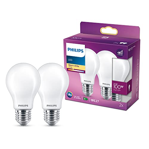 Philips Lighting Lampadina LED Goccia, 2 Pezzi, Equivalente a 100W, Attacco E27, Luce Bianca Calda, non Dimmerabile