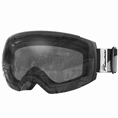 OutdoorMaster Maschera da Sci PRO, Senza cornice, Lenti intercambiabili Occhiali da Sci Snowboard, Protezione UV400 Maschera Sci da Donna&Uomo (Montatura nera Lente chiara VLT99%)