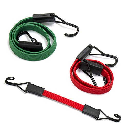 Amazon Basics - Corde elastiche piatte, 80 cm, 60 cm, 30 cm, colori verde e rosso (confezione da 3)