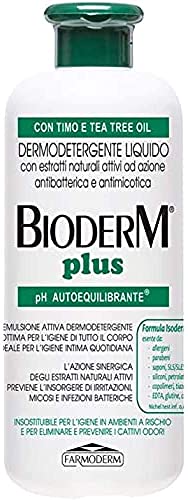 Bioderm Plus Dermodetergente Antibatterico Arricchito con Timo e Tea Tree Oil 500 ML - Detergente Intimo - Delicato per il Corpo per Adulti, Anziani, Incontinenti e Disabili