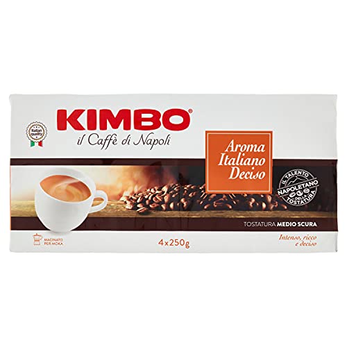 Kimbo Aroma Italiano Deciso Caffè Macinato -Confezione da 4 Pacchi da 250 Gr (1000 g)