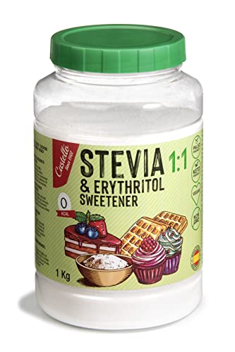 Dolcificante Stevia + Eritritolo 1:1 | 1g = 1g zucchero | Sostituto dello Zucchero 100% Naturale - 0 calorie - 0 Indice Glicemico - Keto e Paleo - 0 Carboidrati - No OGM - Castello since 1907-1 kg