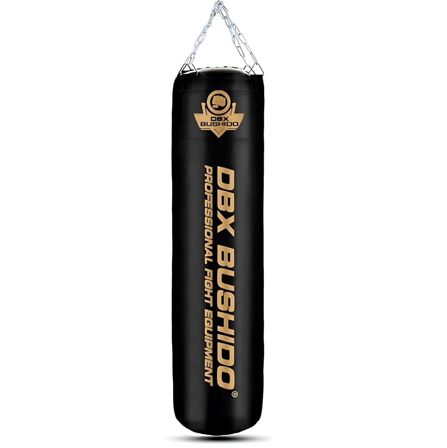 DBX BUSHIDO SPORT Sacco da boxe riempito con granulato di gomma, 130 cm, sacco da 60 kg, allenamento boxe, sport e kickboxing (oro con granulato e anello in acciaio)