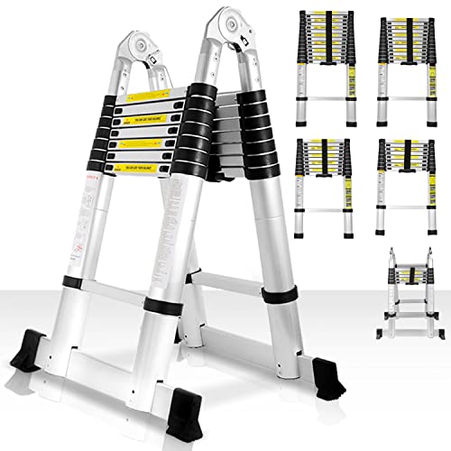 Joparri Scala telescopica pieghevole in alluminio, 5 m, allungabile, in alluminio, antiscivolo, portata 150 kg