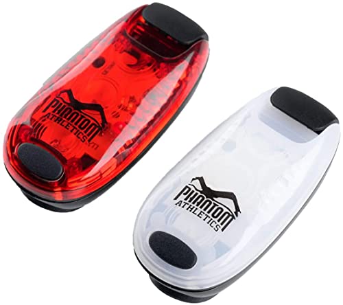 Phantom - Set di 2 luci lampeggianti a LED con clip, per sport all'aperto, corsa, colore: Rosso/Bianco