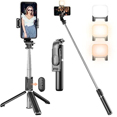Bastone Selfie Treppiede con Luce di Riempimento, Tupwoon Selfie Stick Estensibile da 104cm e Treppiede Flessibile per Telefono con Telecomando Wireless per iPhone/Samsung/Huawei