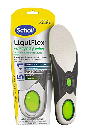 Scholl Liquiflex Everyday, Solette Regolabili Anti-Odore in Memory Foam con Tecnologia 5 in 1 per Tutti i Tipi di Scarpe, Supporto Arco Plantare, Uso Quotidiano, Taglia S (35.5-40.5)