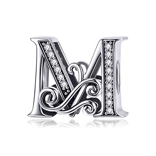 Ciondolo a forma di lettera dell’alfabeto, in argento Sterling 925, per anniversari, compatibile con bracciale Pandora e NA, colore: M, cod. CC-3585