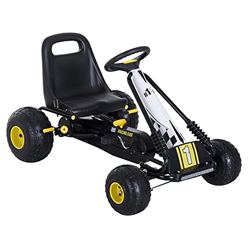 homcom Go-Kart a Pedali per Bambini con Freno e Frizione 95×66.5×57cm Bianco-Nero