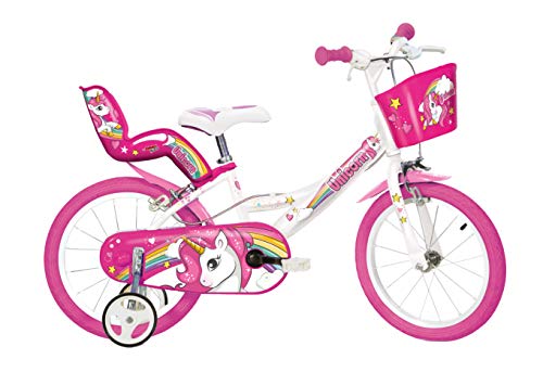 Dino Bikes 164R-UN, bicicletta con motivo unicorno, con ruote da 16', colori bianco e rosa