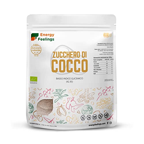 Energy Feelings Zucchero di Cocco Integrale BIO 1 Kg | Dolcificante Naturale ottenuto dai Fiori di Cocco | Basso Indice Glicemico | Senza Glutine Senza Lattosio Vegano