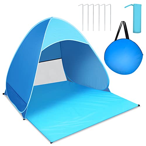 JOPHEK Tenda da Spiaggia, Tenda da Campeggio Spiaggia Pop-up, UPF 50+Tenda Portatile per 1-3 Persone, per Vacanza in Spiaggia Campeggio Viaggi (Blu)