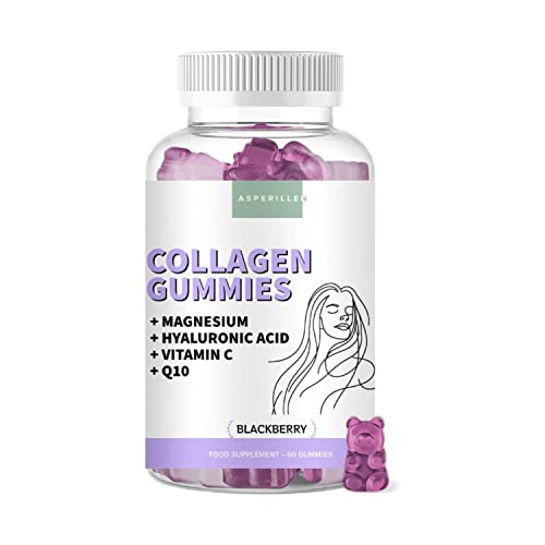 Gommose di Collagene Marino Idrolizzato con Magnesio + Acido Ialuronico + Coenzima Q10 + Vitamina C - Per Pelle, Capelli, Articolazioni e Ossa - Collagen Gummies - 60 Unità