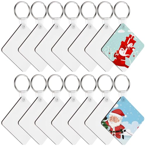 Set di 40 portachiavi a sublimazione, quadrati, sublimazione con portachiavi, ornamento fai da te per borsa e chiave, bianco