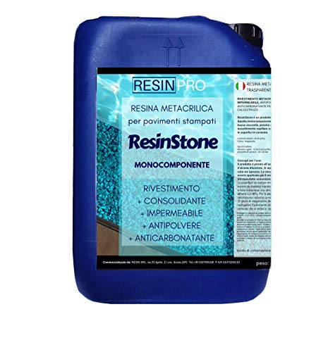 ﻿﻿﻿Resin Pro - Resina Metacrilica Monocomponente ResinStone - Rivestimento per Pavimenti Stampati in Calcestruzzo, Consolidante, Impermeabile, Antipolvere, Carrabile - 5 KG: 100m2