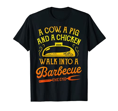 Chef A Cow A Pig And A Chicken Walk Into A BBQ Barbecue Maglietta