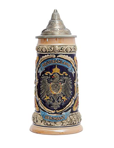 Amoy-Art Boccale di Birra Tedeschi Germania Stemma Beer Mug con Coperchio per Uomini 0.8 Liter