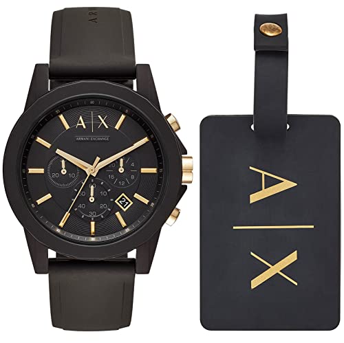 Armani Exchange Orologio cronografo da uomo, cassa in silicone nero 45 mm con cinturino in silicone, AX7105