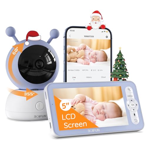 Baby Monitor Video,1080P Schermo da 5.0 ''&360° Telecamera BOIFUN,Supporto Controllo Tramite APP Mobile & Monitor LCD,3000 mAh Batteria Ricaricabile,3 Tipi di Rilevamento Intelligente