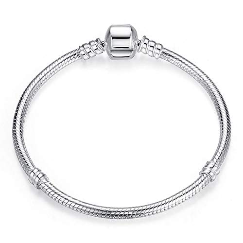 Aituo 18 - 20 cm, braccialetto in argento in stile Pandora, per charm, placcato argento, colore: Silver, cod. PAR103