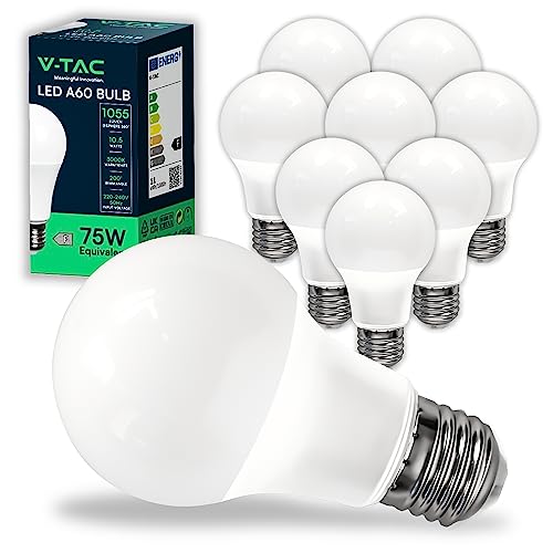 V-TAC 10x Lampadine LED A60 con Attacco E27 potenza 10.5W (Equivalenti a 75W) - Lampadine Nuova Generazione - 1055 Lumen - Massima Efficienza e Risparmio Energetico - 3000K Luce Calda