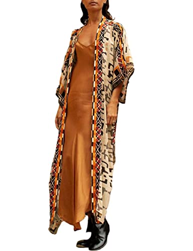 Bsubseach Copricostume da Bagno Donna per Costumi da Bagno a Maniche Lunghe Kimono da Spiaggia Cardigan Estivo Stampa Geometrica