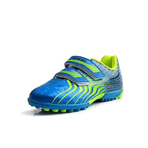 Saekeke Scarpe da Calcio per Bambini e Ragazzi Leggere TF Scarpe da Allenamento Antiscivolo Sneakers per Unisex Blu Verde Fluorescente EU27