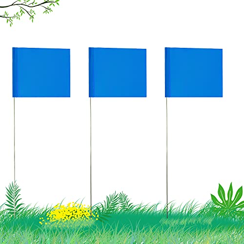 AIEX 5.1 נ7.6cm 42 Pezzi Marcatura Bandiere con Asta in Acciaio da 35cm Vinile Bandiera del Palo per Uso Industriale Servizi Pubblici Sotterranei Architettura del Paesaggio (Blu)