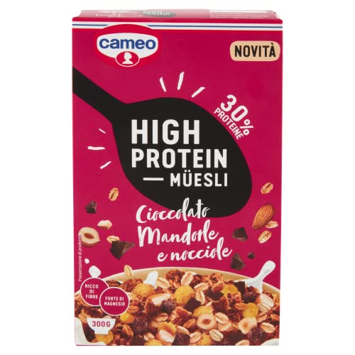 cameo High Protein Muesli, Cereali Proteici con Cioccolato Fondente, Croccanti Mandorle e Nocciole Tostate, 300g