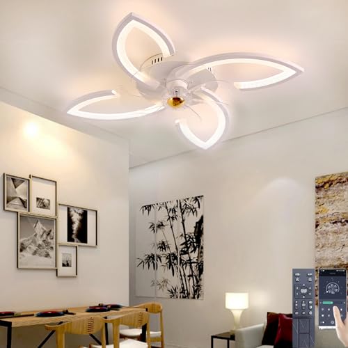Narwhal LED Ventilatore da Soffitto, ventilatore da soffitto con luce e Telecomando, Lampadario ventilatore da soffitto con Timer, Luminosità e Temperatura Colore Regolabili (4 luci/46W, Bianco)