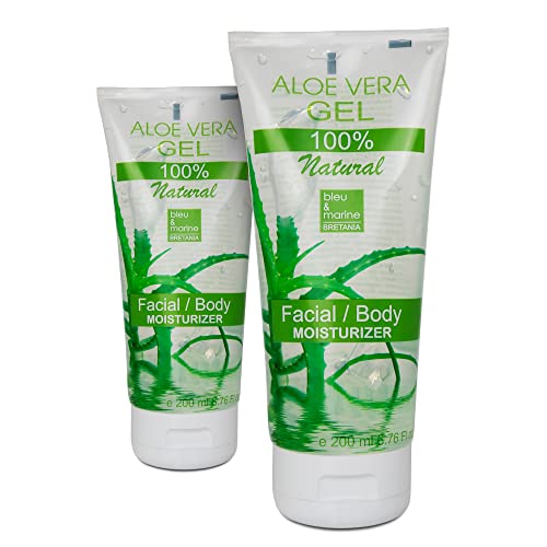 Gel Puro di Aloe Vera Fresca (Pack 2x200 ml). - Dopo la rasatura e la depilazione - Idratante Viso e Corpo - bleumarine Bretania