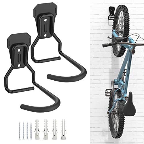 Housolution Set di 2 ganci per bicicletta in ferro, supporto da parete per riporre biciclette a forma di L, supporto verticale per bicicletta pratico per casa garage, nero