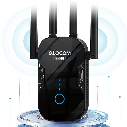 QLOCOM 2024 Nuova Ripetitore WiFi Potente per Casa 1200Mbps Amplificatore Segnale WiFi, Extender WiFi Dual Band 5GHz & 2.4GHz e WPS Funzione, Compatibile con Modem Router