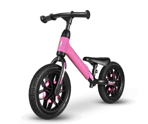 Mondial Toys QPlay Bicicletta Bambini Senza Pedali 2-5 Anni, Bici Balance Bike per l'Equilibrio, con Manubrio e Sellino Regolabili, Ruote con Luci a Led Max 25 Kg (Rosa)