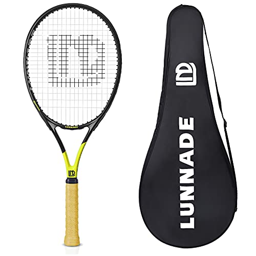 LUNNADE racchette da tennis per adulti da 27 pollici, racchette da tennis per la protezione contro le vibrazioni in fibra di carbonio, di peso leggero e prefissate, per i neodiplomati e i moderati