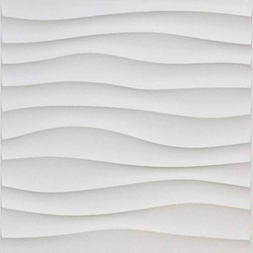 Art3d PVC 3D Wall Tiles per decorazioni murali interne, onda bianca opaca, piastrelle decorative per pareti, soggiorno, ufficio, camera da letto,50x50cm (12 Pack)