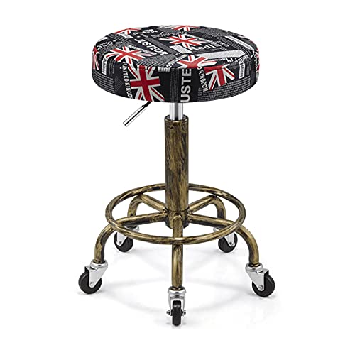 Salon Stool with Vintage Foot Rest Strong Base Adjustable Ergonomic Spa Hair Beauty Massage Rolling Work Chair Five 360-Degree Rotating Pulleys Hairdressing Manicure Cushion Seat B (D)