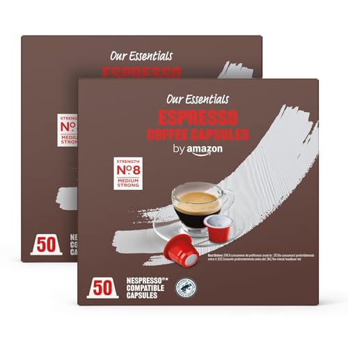 by Amazon Espresso Capsule di caffè compatibili con Nespresso, Tostatura media, 50 unità, Confezione da 2 - Certificato Rainforest Alliance