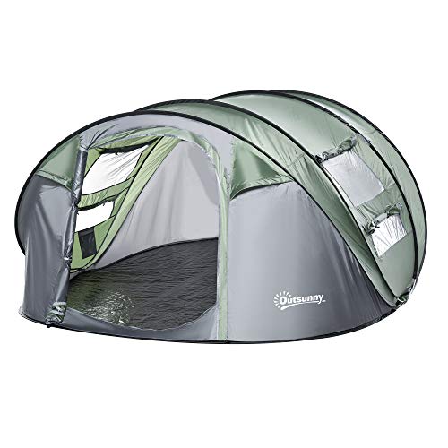 Outsunny Tenda da Campeggio Pop Up 4-5 Posti, 2 Porte e 4 Finestre Telo Impermeabile, 263.5x220x123cm Verde Scuro