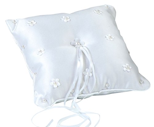 Mopec A12 – Cuscino per FEDI Nuziali, Colore: Bianco con Fiori e Perline Ricamate