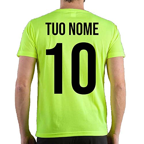 CHEMAGLIETTE! T-Shirt Personalizzata con Stampa Nome e Numero Maglietta Sportiva Calcio Calcetto Personalizzabile Taglia e Colore a Scelta Maniche Corte