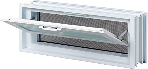 Fuchs Design Finestra di ventilazione (579x189x80 mm) bianca invece di 3 blocchi di vetro di dimensioni 19x19x8 cm - con zanzariera