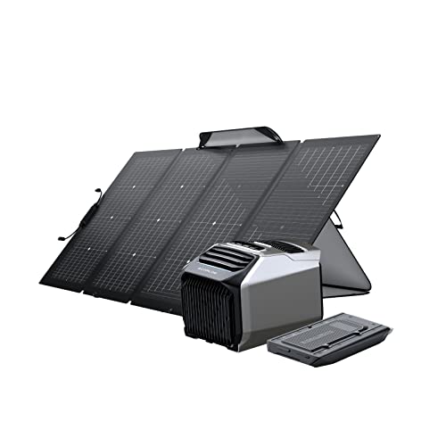 ECOFLOW Condizionatore d'aria mobile Wave 2 con batteria aggiuntiva da 1159 Wh e 220W pannello solare, raffreddamento rapido da 5100 BTU, riscaldamento da 6100 BTU
