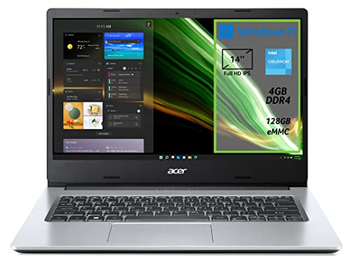 Acer Aspire 1 A114-33-C7WB PC Portatile, Notebook, Processore Intel Celeron N4500, Ram 4 GB DDR4, 128 GB eMMC, Display 14' IPS FHD, Scheda Grafica Intel UHD, Microsoft 365, Windows 11 Home in S mode